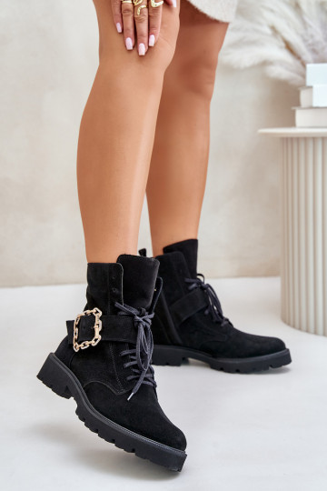 Zazoo 2951 Chaussures en daim décorer avec boucles couleur noire 2