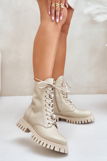 Peau Bottines de travailPrzypinkami Au Château CheBello 4553 beige 2
