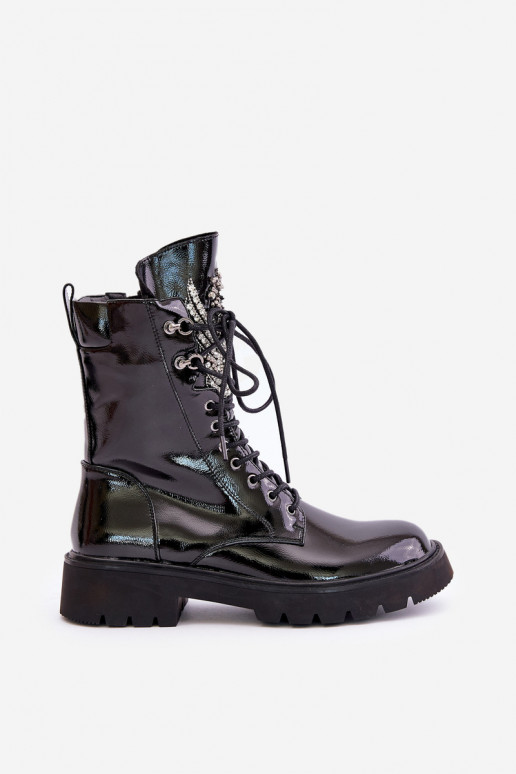 avec effet vernis Bottines de travail Avec décoration réchauffer D&A MR880-080 couleur noire avec effet vernis Bottines de travail Avec décoration réchauffer D&A MR880-080 couleur noire