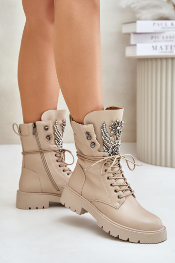 Eko Leer Enkellaarsjes voor Inerknemers Met Decoratie opInarmen D&A MR880-080 beige