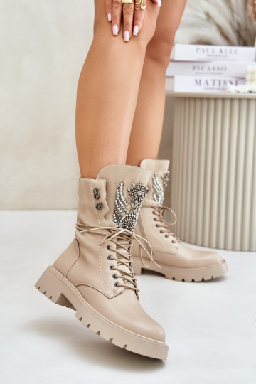 Eko Leer Enkellaarsjes voor Inerknemers Met Decoratie opInarmen D&A MR880-080 beige 2