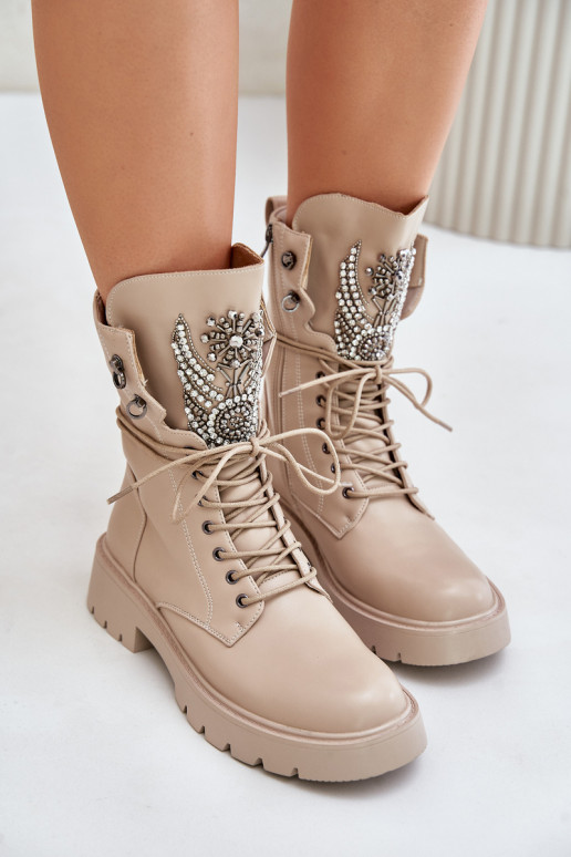 Eko Leer Enkellaarsjes voor Inerknemers Met Decoratie opInarmen D&A MR880-080 beige Eko Leer Enkellaarsjes voor Inerknemers Met Decoratie opInarmen D&A MR880-080 beige