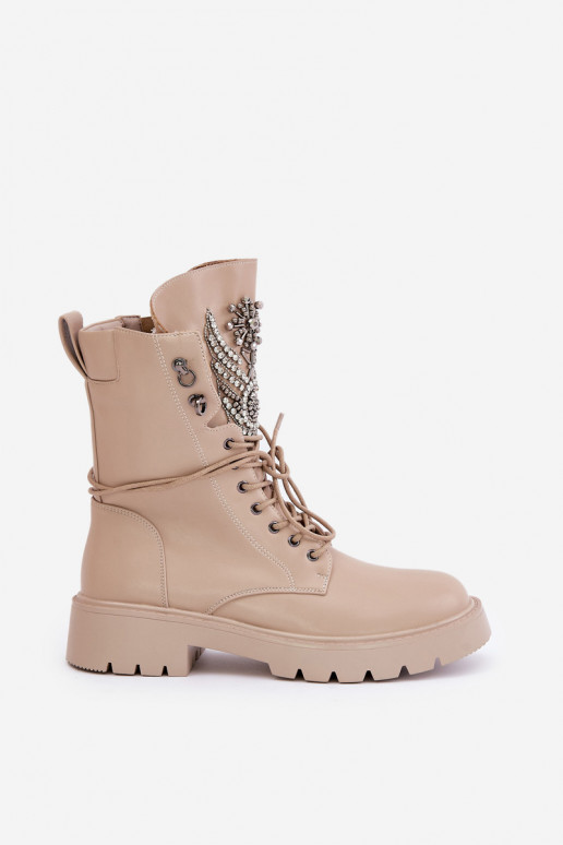 Eko Leer Enkellaarsjes voor Inerknemers Met Decoratie opInarmen D&A MR880-080 beige Eko Leer Enkellaarsjes voor Inerknemers Met Decoratie opInarmen D&A MR880-080 beige