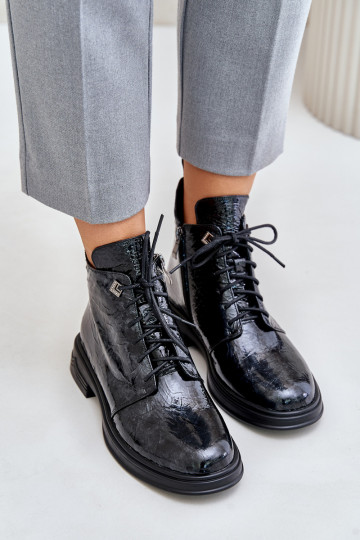 Peau avec effet vernis Bottes pour femmes réchauffer Au Château D&A LZ42-042 Noir et-couleur grise