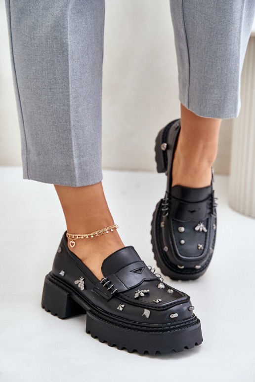 Peau chaussures Féminin avec de beaux détails D&A MR880-102 couleur noire Peau chaussures Féminin avec de beaux détails D&A MR880-102 couleur noire