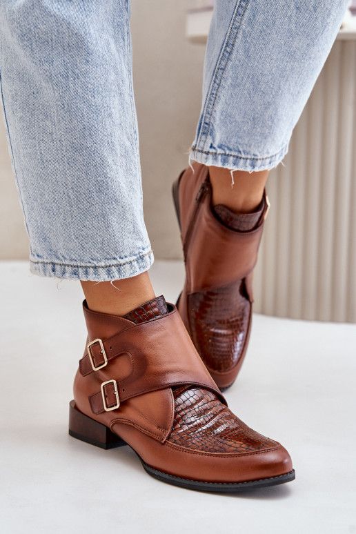 Peau Bottes Sur un talon bas avec boucles Il fautciejka 06696-02 marron Peau Bottes Sur un talon bas avec boucles Il fautciejka 06696-02 marron