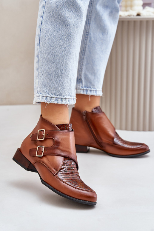 Peau Bottes Sur un talon bas avec boucles Il fautciejka 06696-02 marron Peau Bottes Sur un talon bas avec boucles Il fautciejka 06696-02 marron