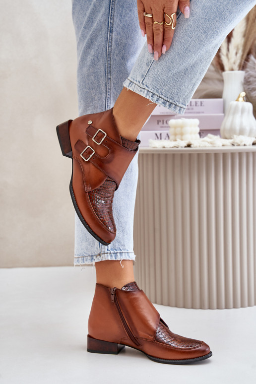 Peau Bottes Sur un talon bas avec boucles Il fautciejka 06696-02 marron Peau Bottes Sur un talon bas avec boucles Il fautciejka 06696-02 marron