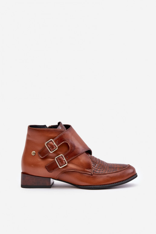 Peau Bottes Sur un talon bas avec boucles Il fautciejka 06696-02 marron Peau Bottes Sur un talon bas avec boucles Il fautciejka 06696-02 marron