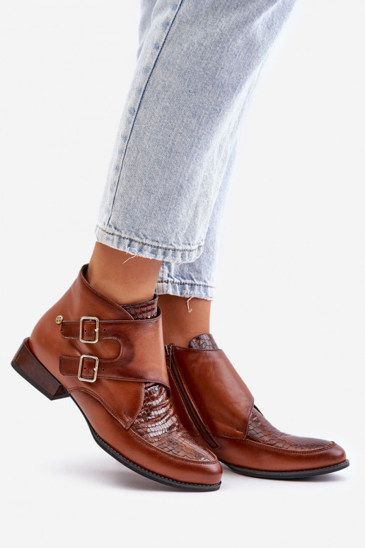Peau Bottes Sur un talon bas avec boucles Il fautciejka 06696-02 marron Peau Bottes Sur un talon bas avec boucles Il fautciejka 06696-02 marron