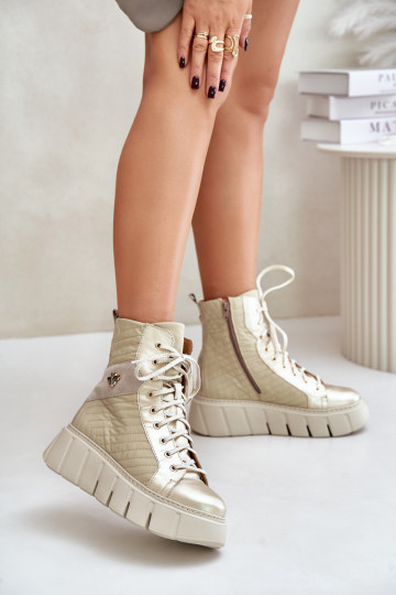 Leer Laarzen met platform Het heeftciejka 06751-25 gouden kleur 2