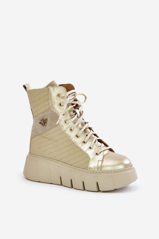 Leer Laarzen met platform Het heeftciejka 06751-25 gouden kleur