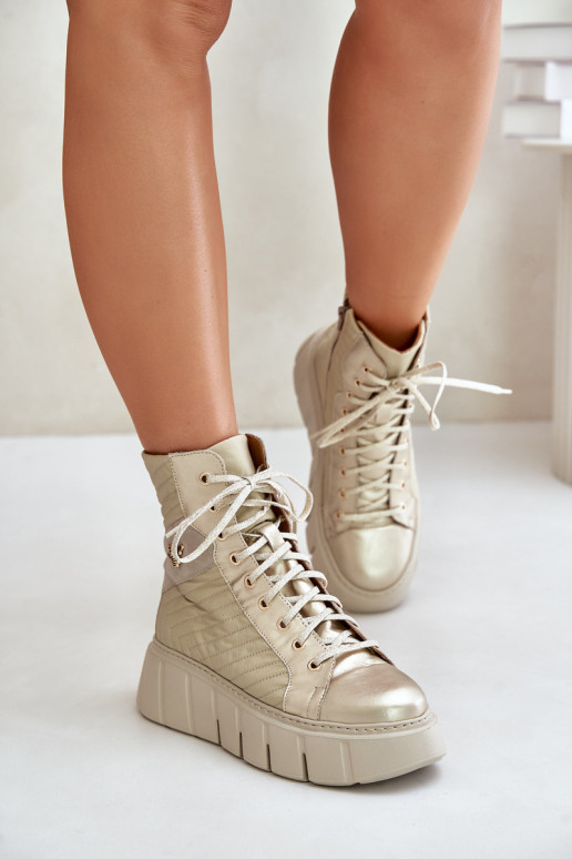 Leer Laarzen met platform Het heeftciejka 06751-25 gouden kleur