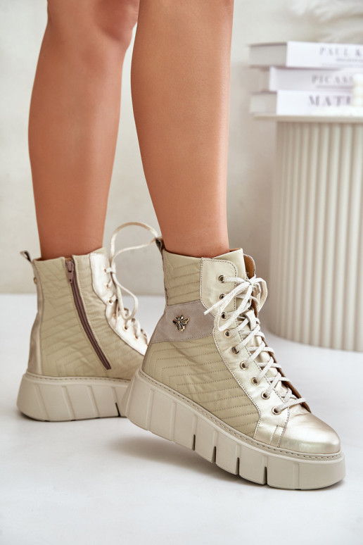 Leer Laarzen met platform Het heeftciejka 06751-25 gouden kleur