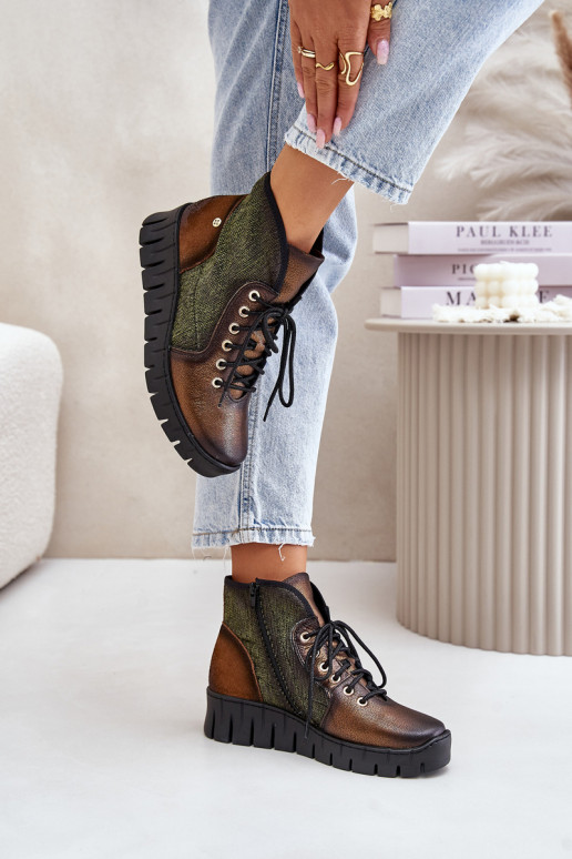 Peau Botket plateforme I Koturnie Il fautciejka 06702-09 vert-couleur dorée