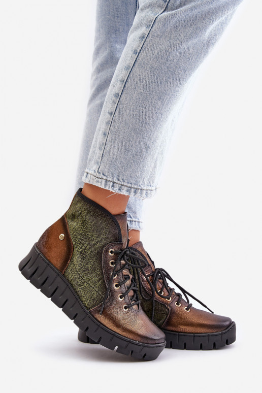 Leer Botken platform I Koturnie Het heeftciejka 06702-09 groente-gouden kleur