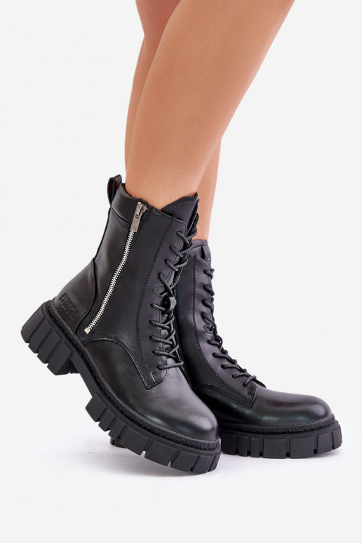 sich Zuarm laufen Arbeitsstiefeletten Feminin aus Öko-Leder Big Star MM274578 schZuarze Farbe