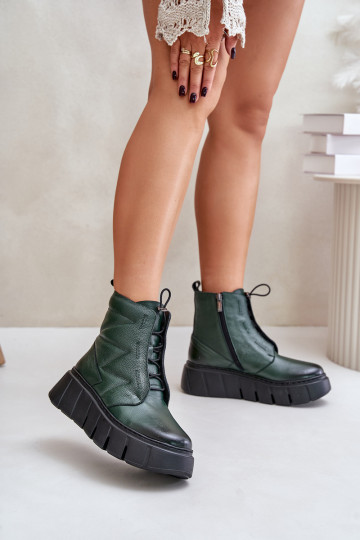 Zazoo 60472 Leer Laarzen met platform I Koturnie kaki kleuren 2