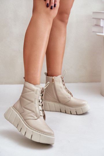 Zazoo 60472 Leer Laarzen met platform I Koturnie beige 2