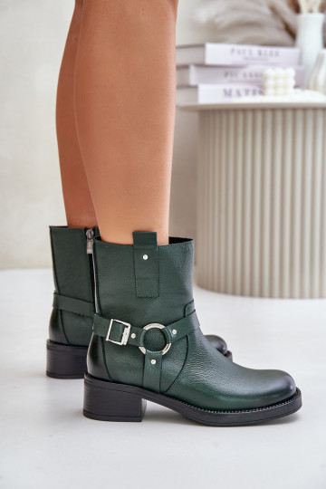Bottines en cuir à talon bas, doublées, Zazoo 60480, couleur chaki