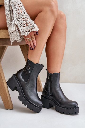 Bottines en cuir doublées avec ornements Zazoo 60490, couleur noire