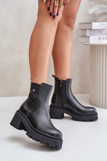 Bottines en cuir doublées avec ornements Zazoo 60490, couleur noire 2