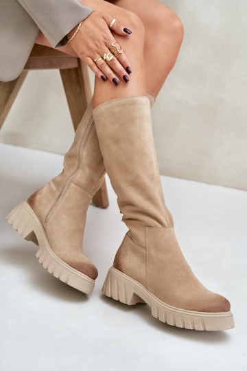 Zazoo 70145 van suède laarzen Vóór de knie opInarmen beige