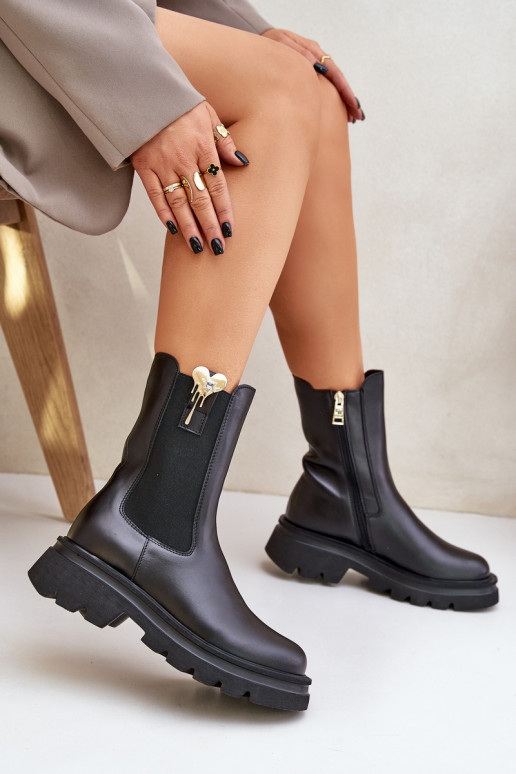 Haut stylische Stiefel mit Dekoration CheBello 4537 schZuarze Farbe