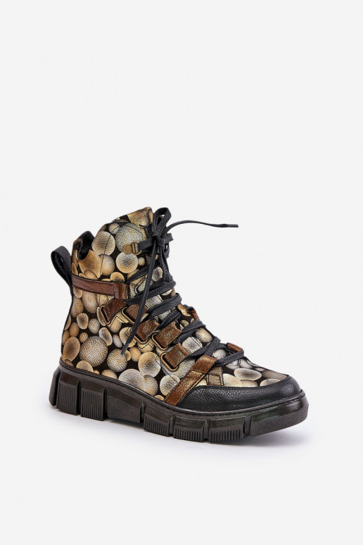 Haut gleichschenklig Schnürstiefel Es mussciejka 06158-25 goldene Farbe