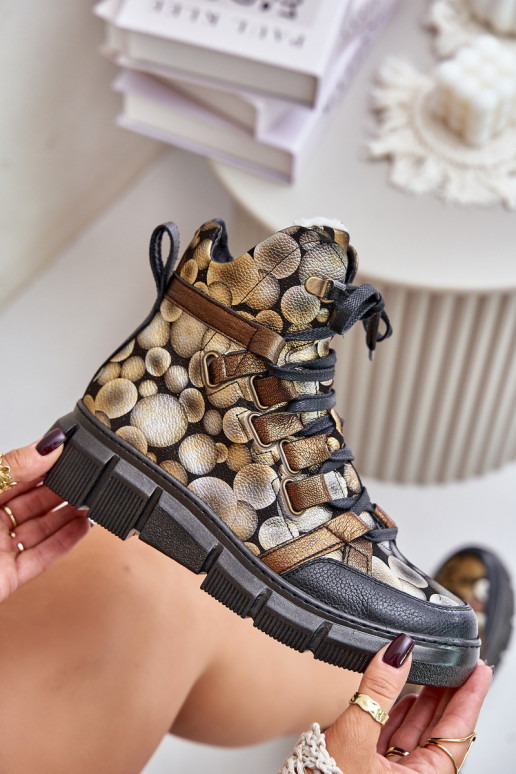 Leer gelijk aan Laarzen met vetersluiting Het heeftciejka 06158-25 gouden kleur