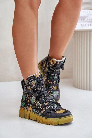 Haut gleichschenklig Schnürstiefel Es mussciejka 06158-07 Gelb --schZuarze Farbe