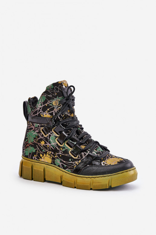 Peau isocèle Bottes à lacets Il fautciejka 06158-07 jaune --couleur noire Peau isocèle Bottes à lacets Il fautciejka 06158-07 jaune --couleur noire