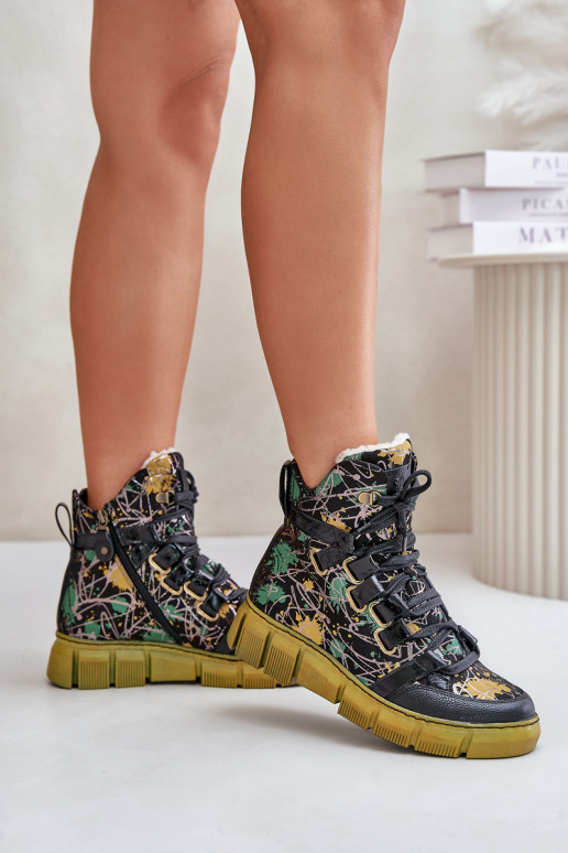 Peau isocèle Bottes à lacets Il fautciejka 06158-07 jaune --couleur noire Peau isocèle Bottes à lacets Il fautciejka 06158-07 jaune --couleur noire