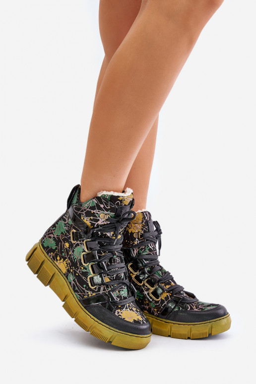 Peau isocèle Bottes à lacets Il fautciejka 06158-07 jaune --couleur noire Peau isocèle Bottes à lacets Il fautciejka 06158-07 jaune --couleur noire