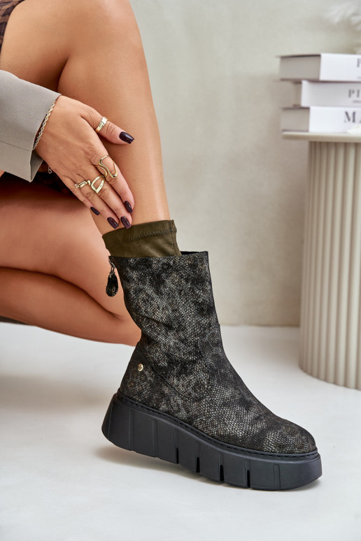 Leer Dameslaarzen met platform Het heeftciejka 06766-09 kaki kleuren Leer Dameslaarzen met platform Het heeftciejka 06766-09 kaki kleuren