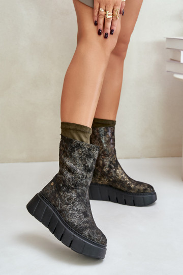 Leren dames laarzen met platform Tai Turiciejka 06766-09, chaki 2