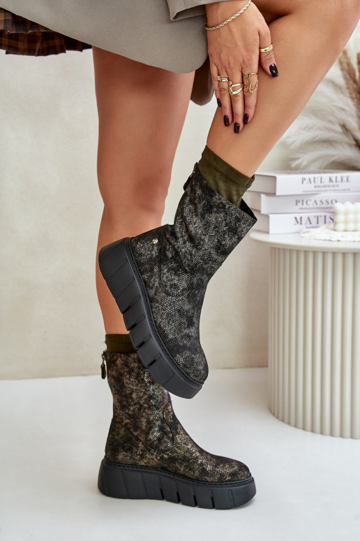 Leer Dameslaarzen met platform Het heeftciejka 06766-09 kaki kleuren Leer Dameslaarzen met platform Het heeftciejka 06766-09 kaki kleuren