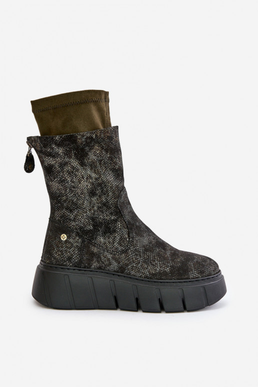 Haut Damenstiefel mit einer Plattform Es mussciejka 06766-09 Khaki-Farbe Haut Damenstiefel mit einer Plattform Es mussciejka 06766-09 Khaki-Farbe