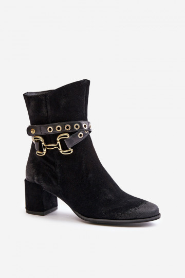 en daim Bottes pour femmes avec des talons décorés Il fautciejka 06679-01 couleur noire