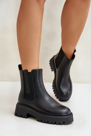 Bottines en cuir doublées et stylées pour femmes Big Star OO274A386, couleur noire