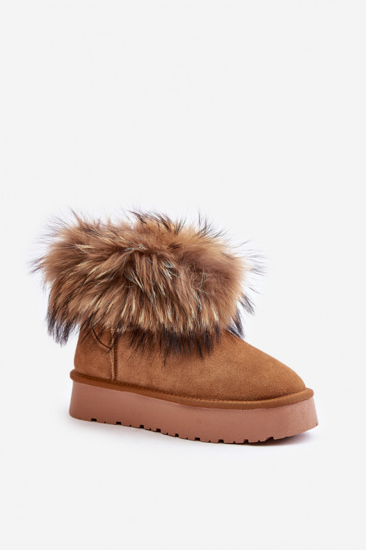 Peau Bottes de neige avec une plateforme avec un manteau de fourrure marron Avirisa