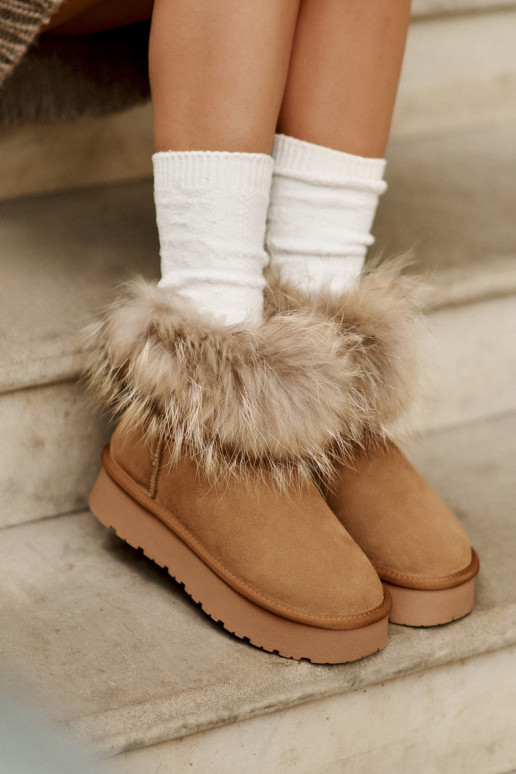 Peau Bottes de neige avec une plateforme avec un manteau de fourrure marron Avirisa