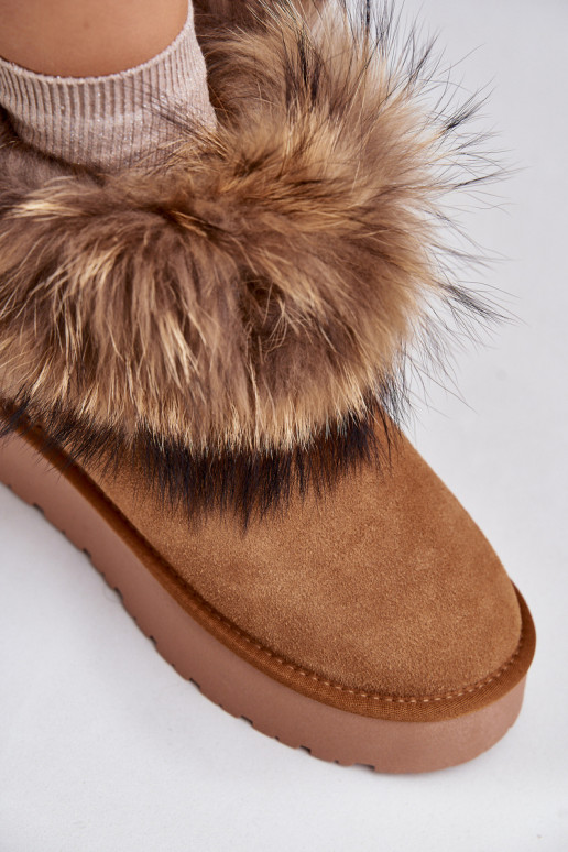 Peau Bottes de neige avec une plateforme avec un manteau de fourrure marron Avirisa