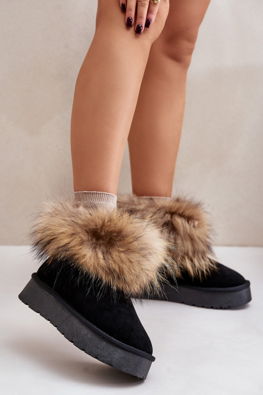 Haut Schneestiefel mit einer Plattform mit Pelzmantel schZuarze Farbe Avirisa Haut Schneestiefel mit einer Plattform mit Pelzmantel schZuarze Farbe Avirisa