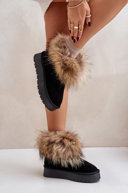 Haut Schneestiefel mit einer Plattform mit Pelzmantel schZuarze Farbe Avirisa Haut Schneestiefel mit einer Plattform mit Pelzmantel schZuarze Farbe Avirisa