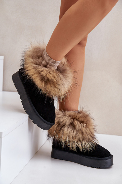 Peau Bottes de neige avec une plateforme avec un manteau de fourrure couleur noire Avirisa