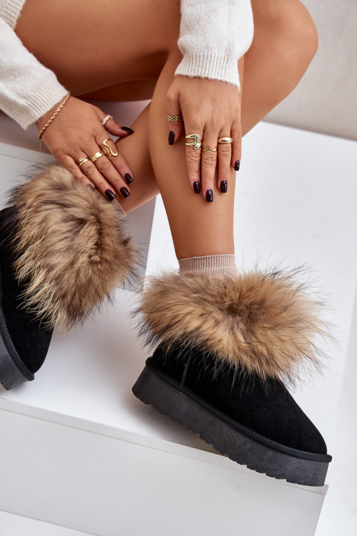 Haut Schneestiefel mit einer Plattform mit Pelzmantel schZuarze Farbe Avirisa Haut Schneestiefel mit einer Plattform mit Pelzmantel schZuarze Farbe Avirisa
