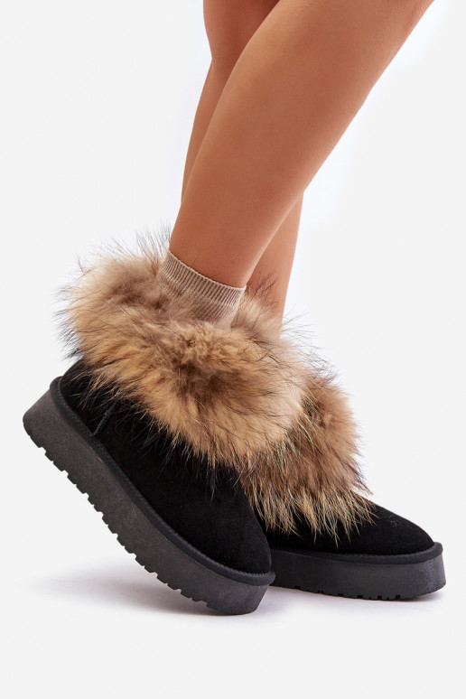 Peau Bottes de neige avec une plateforme avec un manteau de fourrure couleur noire Avirisa