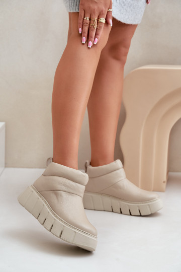 Zazoo 60470 Bottines en cuir avec doublure en laine et plateforme, couleur ivoire