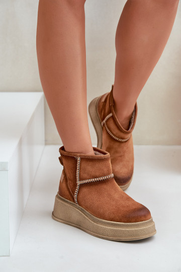 Leer van suède SneeuIn laarzen Laarzen met platform I Koturnie Het heeftciejka 06769-29 bruine kleur